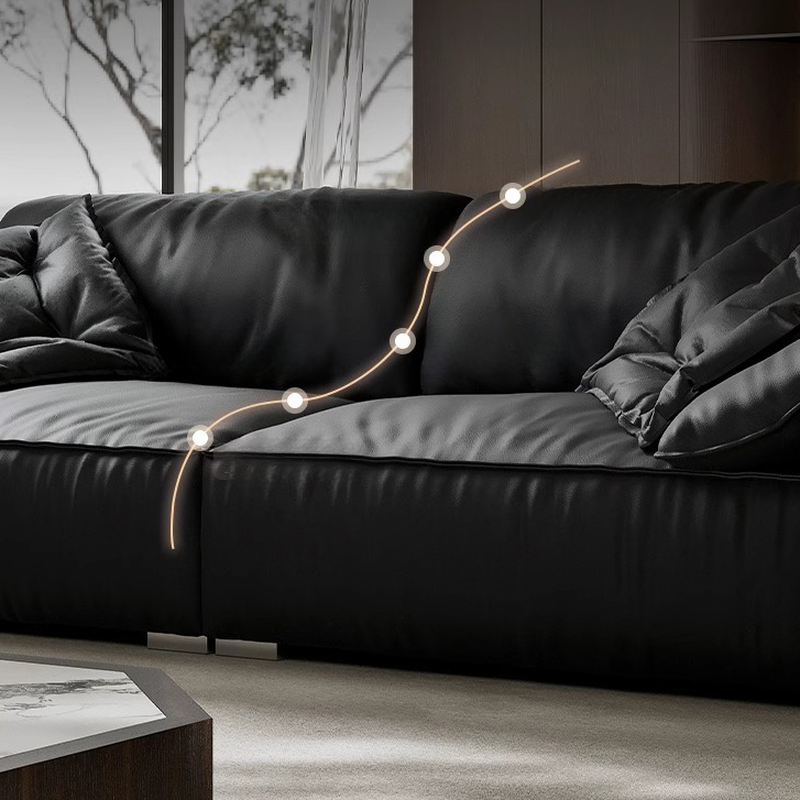 Modish Solid Color Tear Resistant Standard Sofa in Midnight Black, Seats 5/4 Person/for 3 with 2 Pillows - image 3