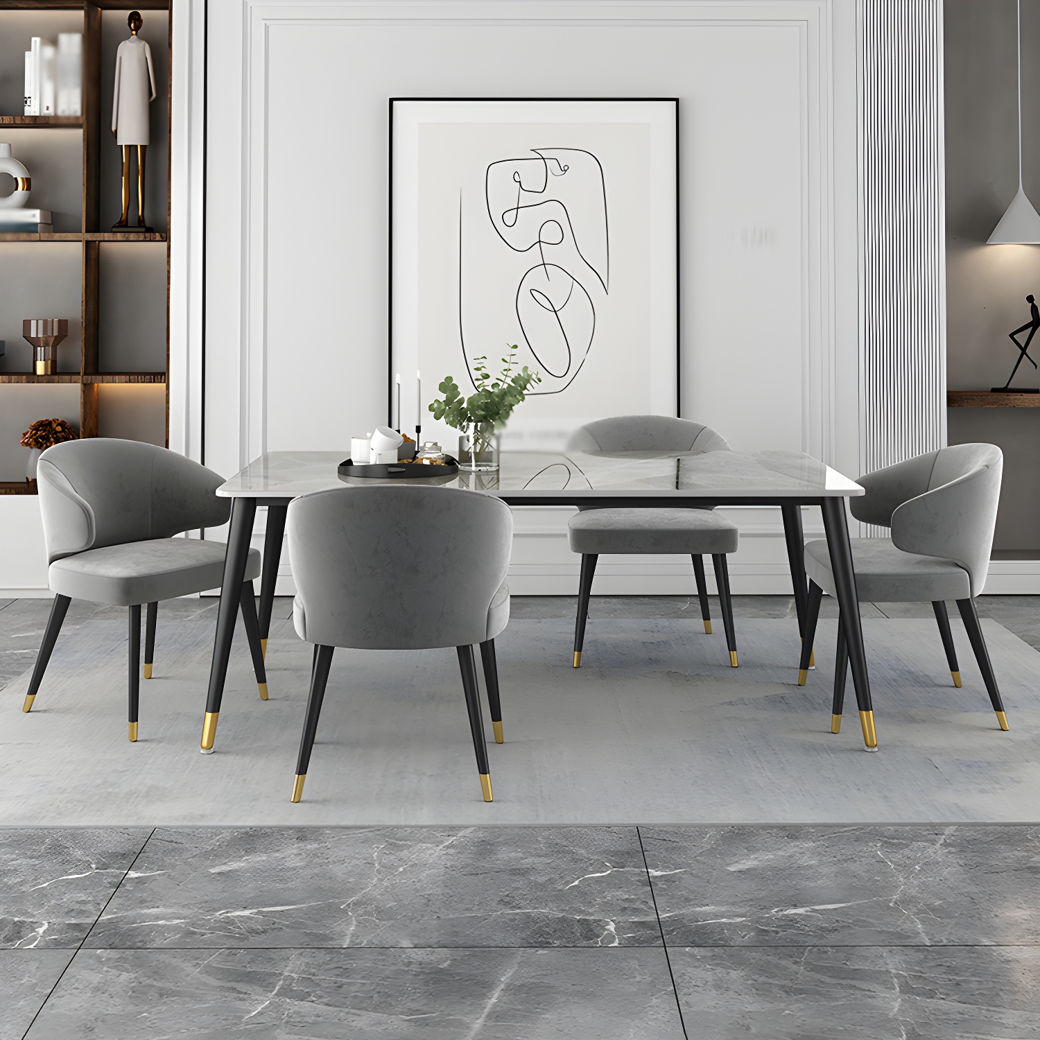 Glam Gray Sintered Stone Dining Table Set 1/4/5/7 Pieces Dining Set - image 3
