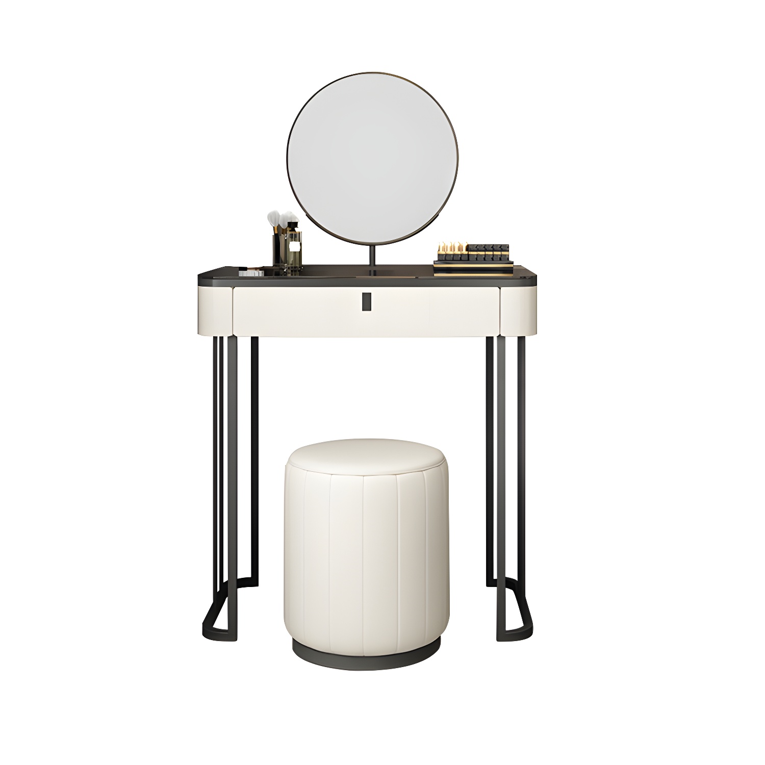 Modern Minimalist White Vanity Table Set 29.53" H Glass Top Vanity Table with Storage - image 13