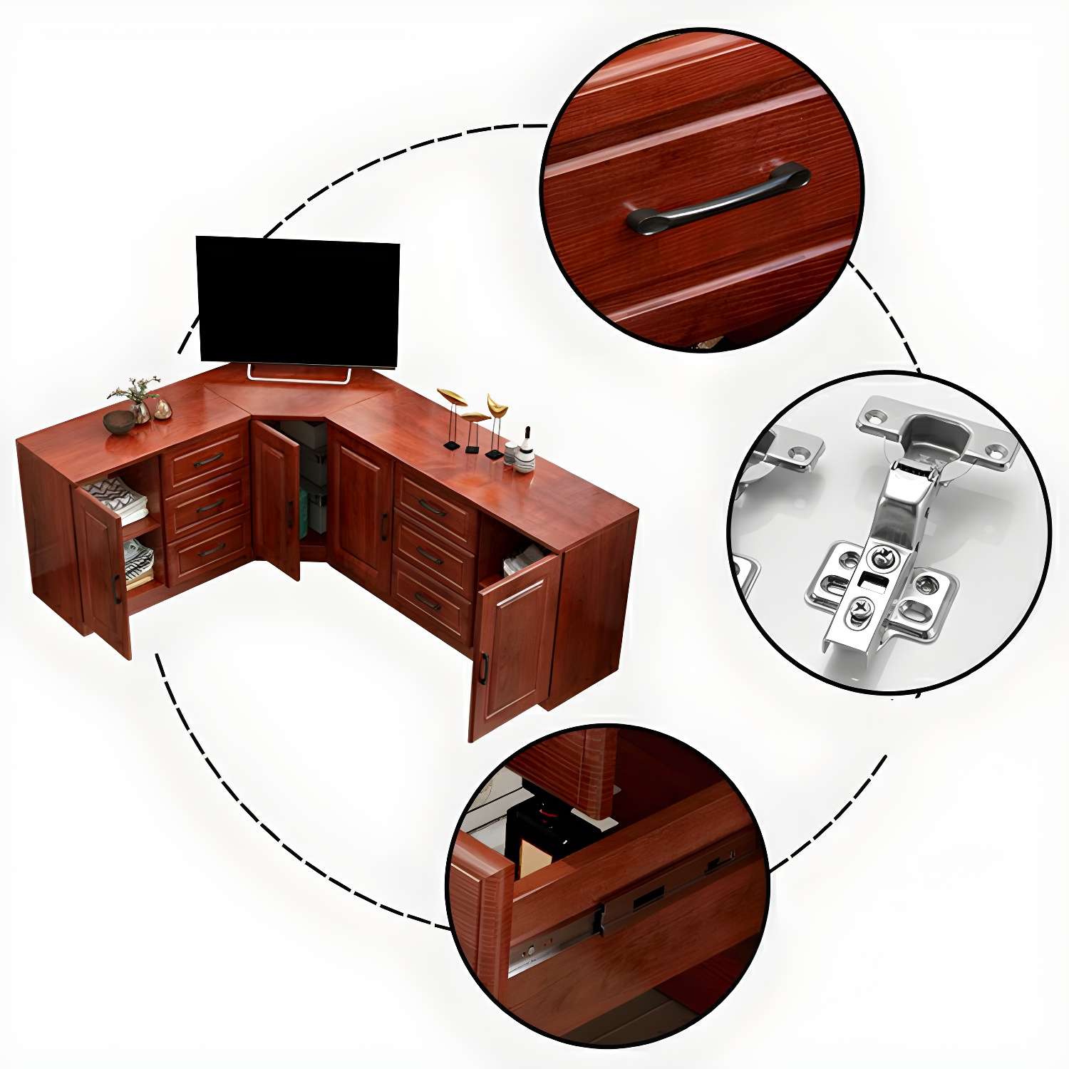 Modern Solid Wood Corner TV Stand Console with 6 - Drawer - 27.56" - image 8