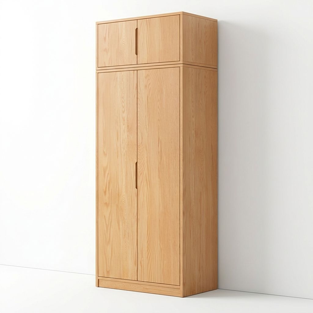 Modern Natural Wood Wardrobe Armoire with Sliding Doors, Drawers, and Shelves - image 67