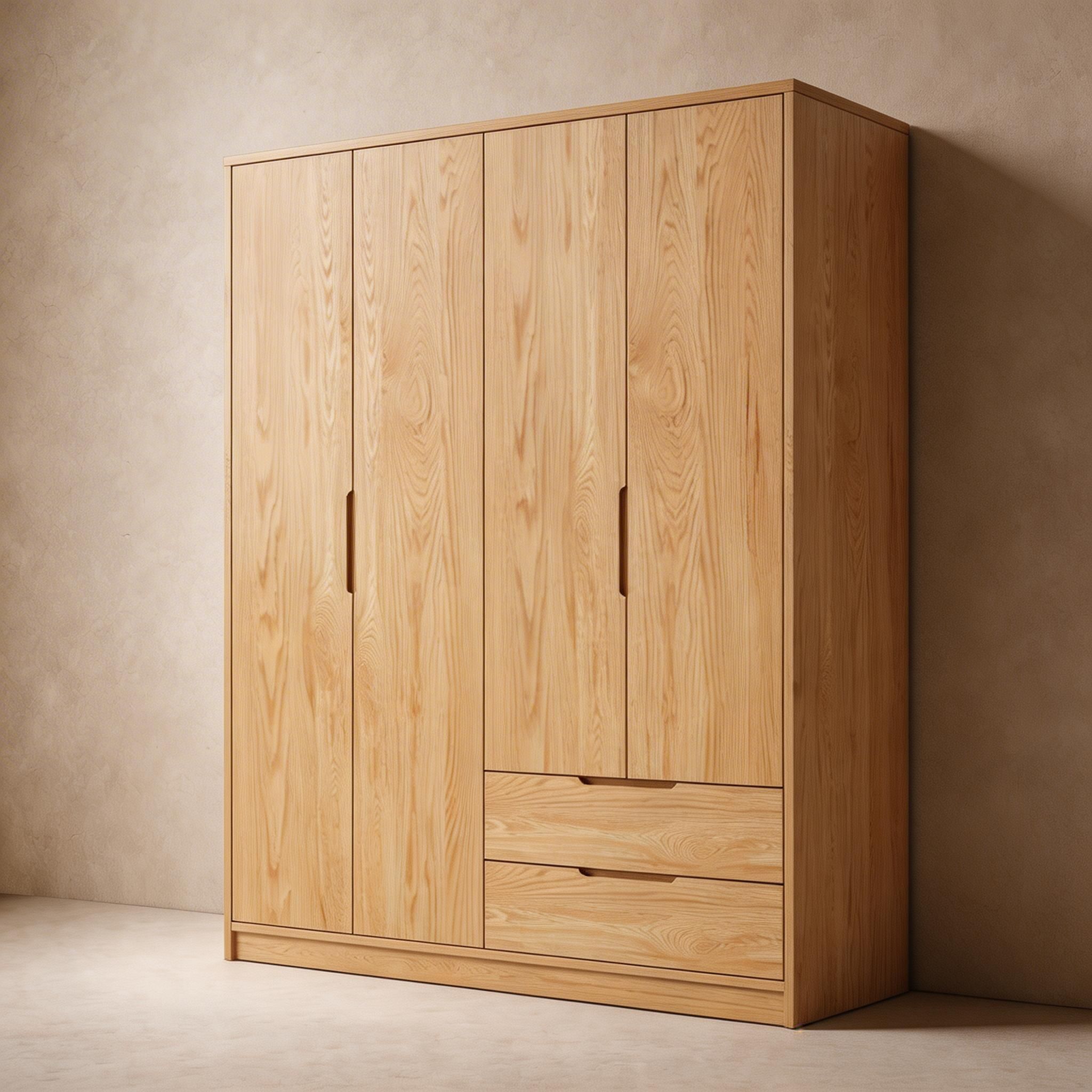 Modern Natural Wood Wardrobe Armoire with Sliding Doors, Drawers, and Shelves - image 36