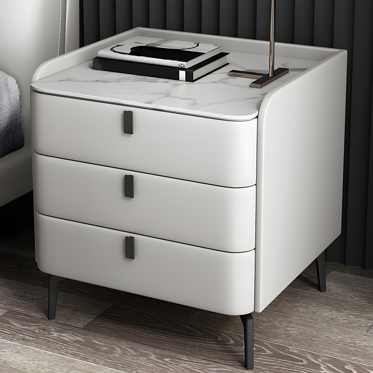 Wooden Nightstand with 3 Drawers Contemporary 25" Tall Nightstand - image 8