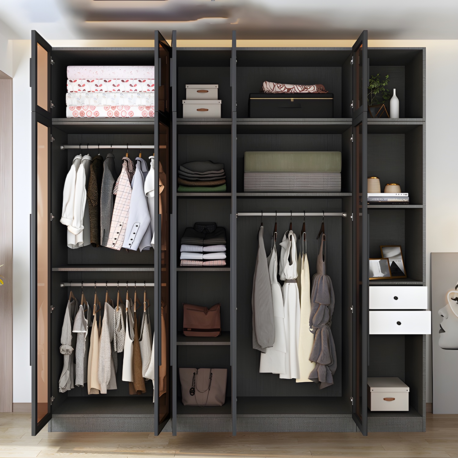 Modern Wardrobe Cabinet Glass and Engineered Wood Wardrobe Closet - image 8
