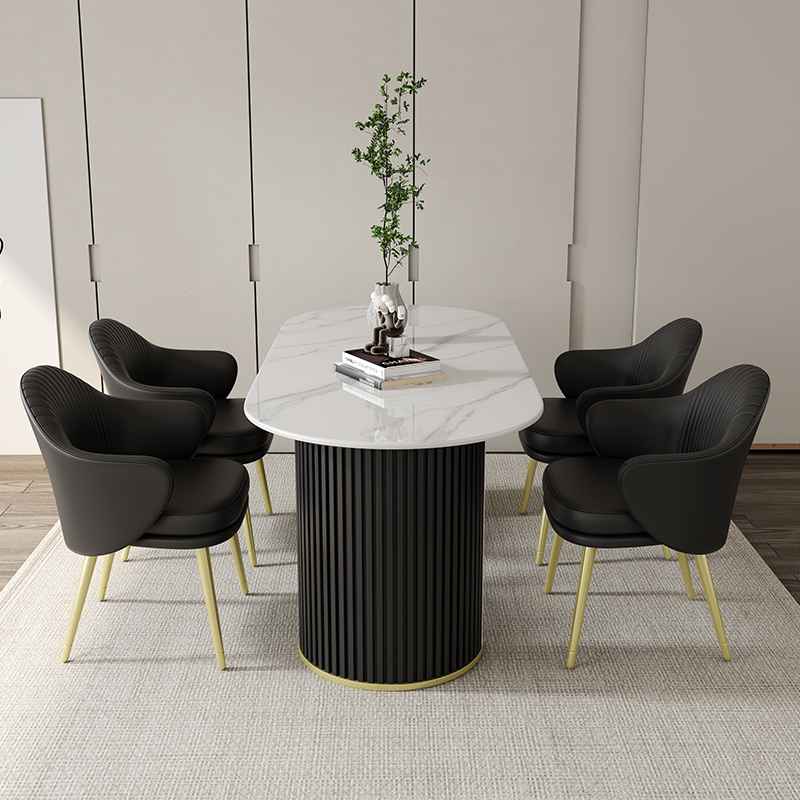 Contemporary Stone Top Oval Dining Table with Metal Legs for Dining Room