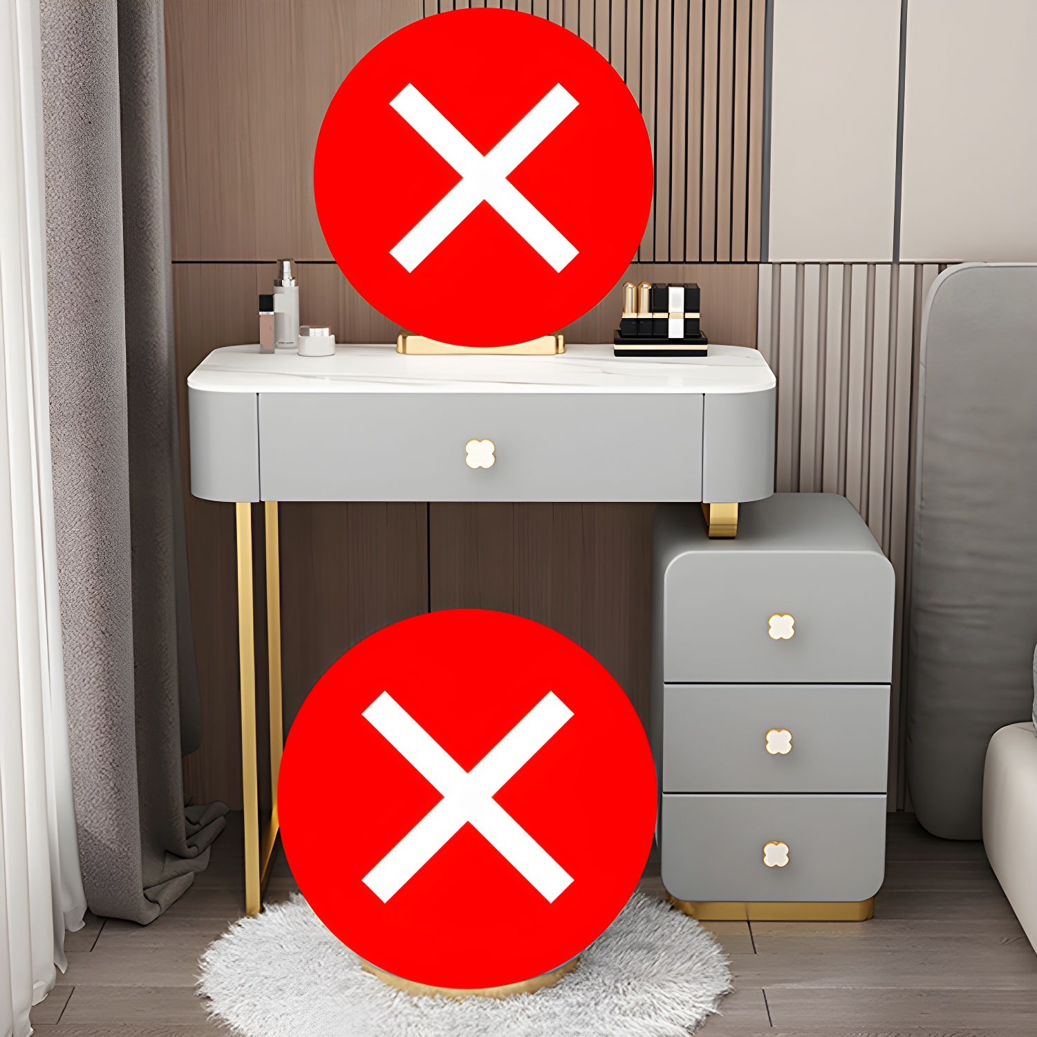 Contemporary Wooden Make-up Vanity with Storage Drawers in Rectangle