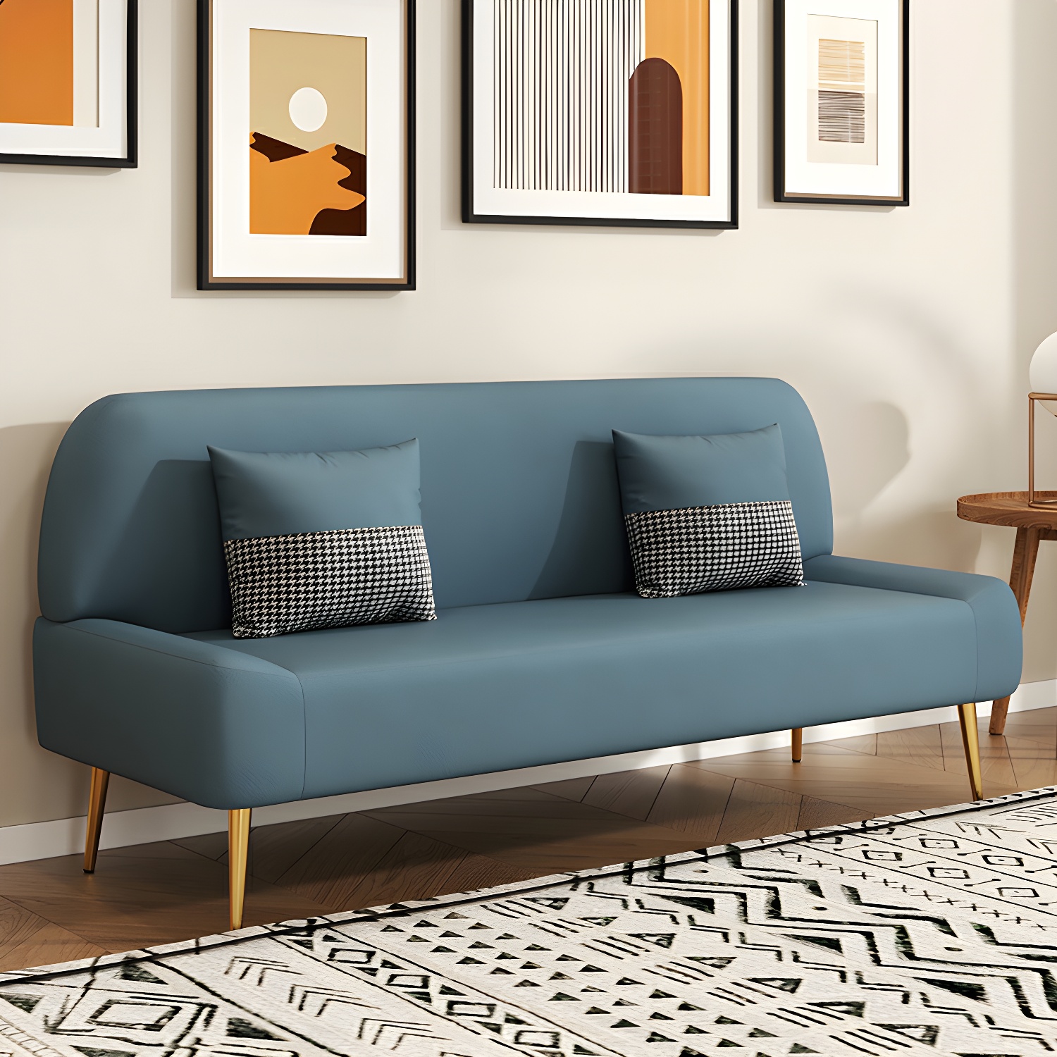 Scandinavian Faux Leather Small Size Sofa with Armless Design in Solid Color