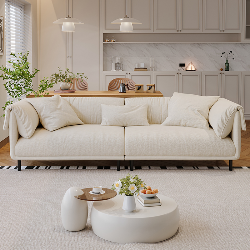 Drawing Room Standard Sofa in Genuine Leather/Flannel with White/Cerulean/Tan Upholstery, Armrest, and 3 Pillows - image 9
