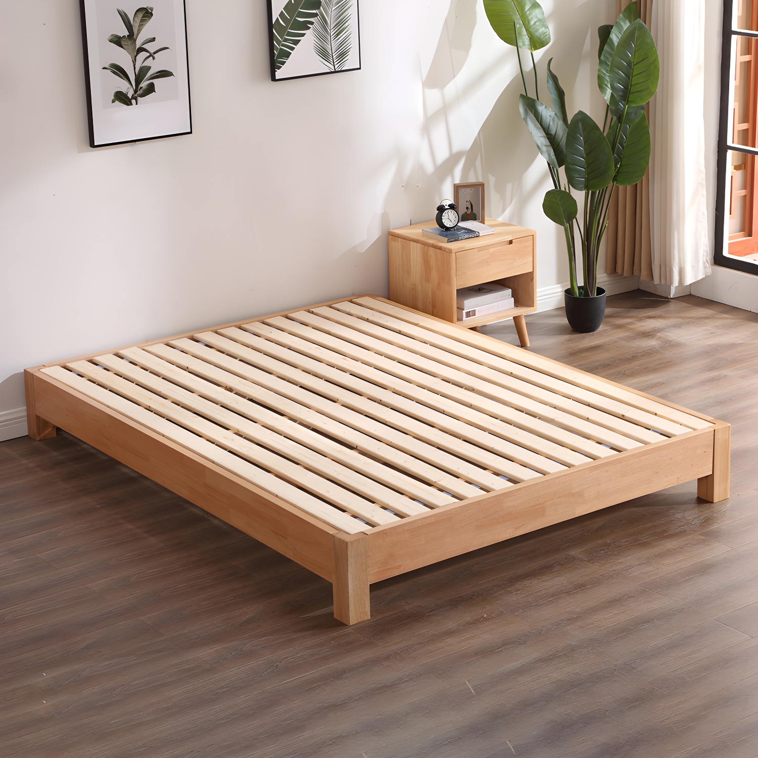 Solid Wood Standard Bed Contemporary Rubberwood Platform Bed with Legs - image 7