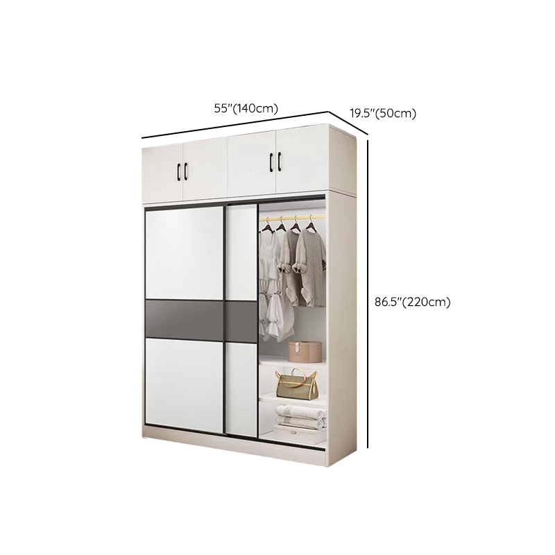 White Minimalist Manufactured Wood Independent Wardrobe Closet with 3-Drawer, Soft Close Door, and Interior Shelves - image 7