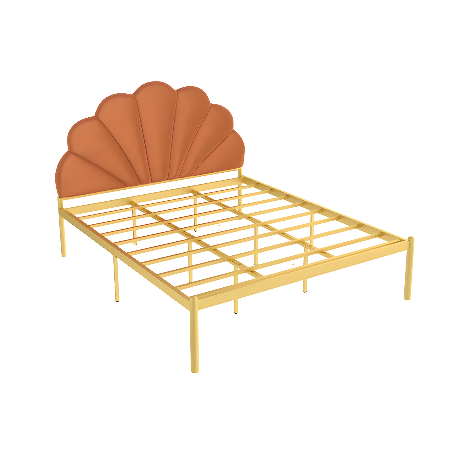 shell Suede Upholstered Headboard ,47 inch High Metal Panel Bed - image 10