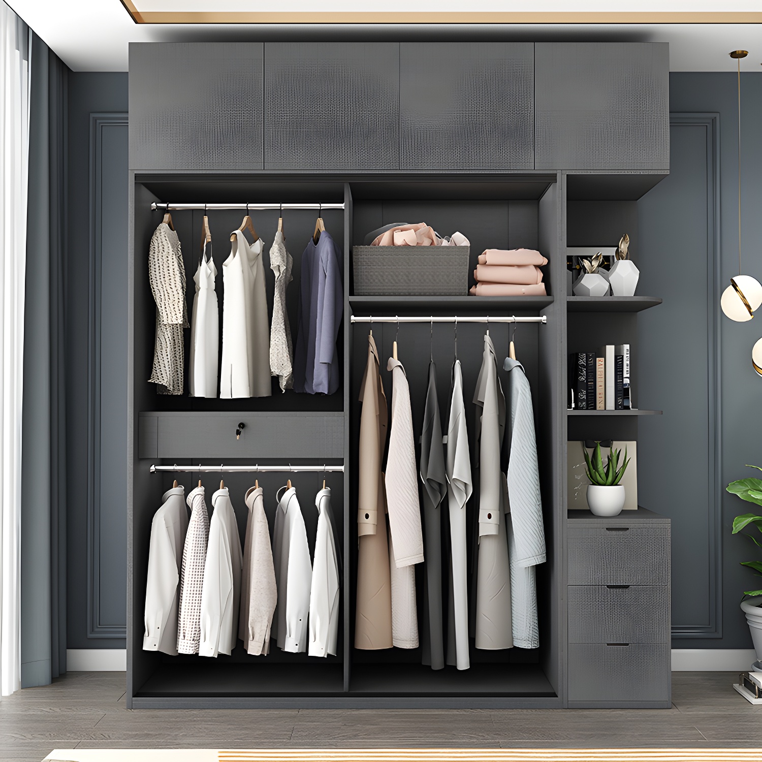 Modern Style Glass Wardrobe Bedroom Wardrobe Closet with 1 Drawer - image 11