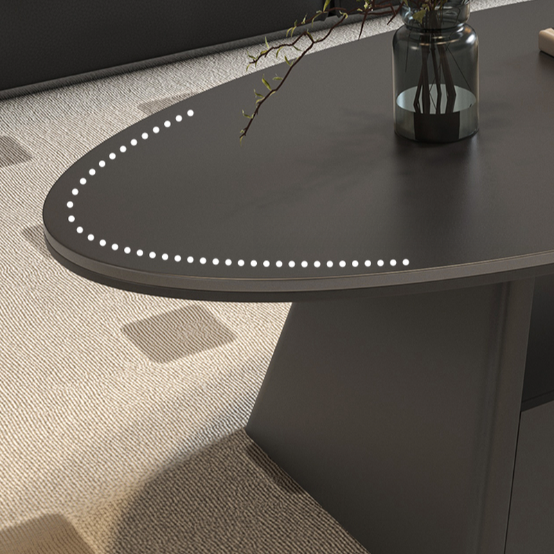 Single Board Game Coffee Table with Slate Top and Base, Elliptical Shape, 1 Drawer, and 1 Shelf - image 9