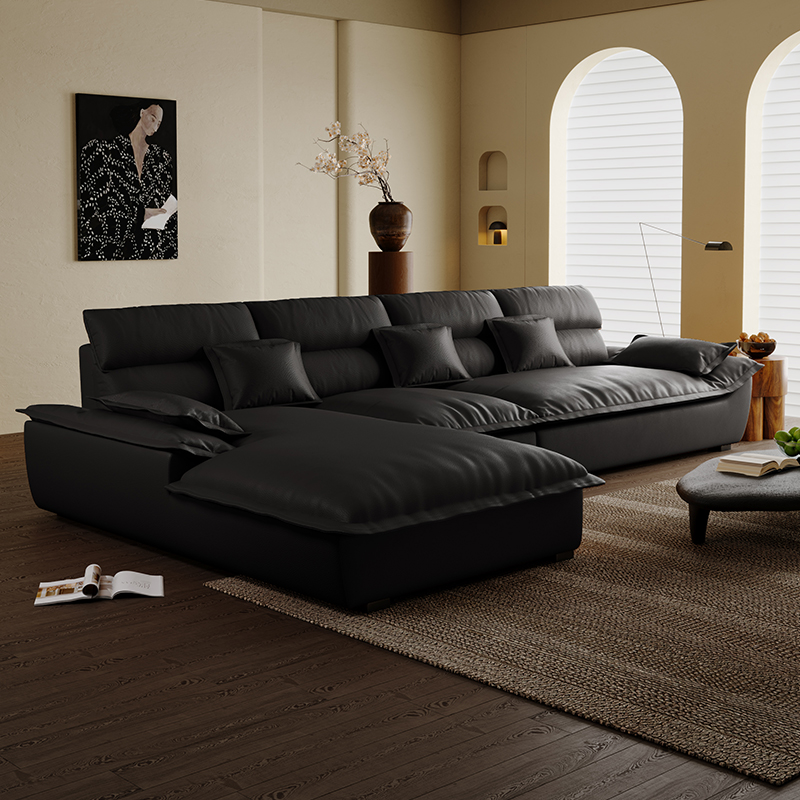 Modern Simple Style Midnight Black/Sepia/Chalk L-Shape Sofa Recliner Seats 5