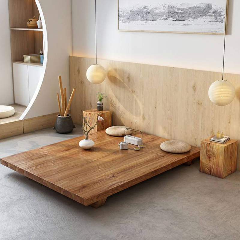 Solid Color Natural Color Wooden Frame Pallet Bed Frame Bedroom