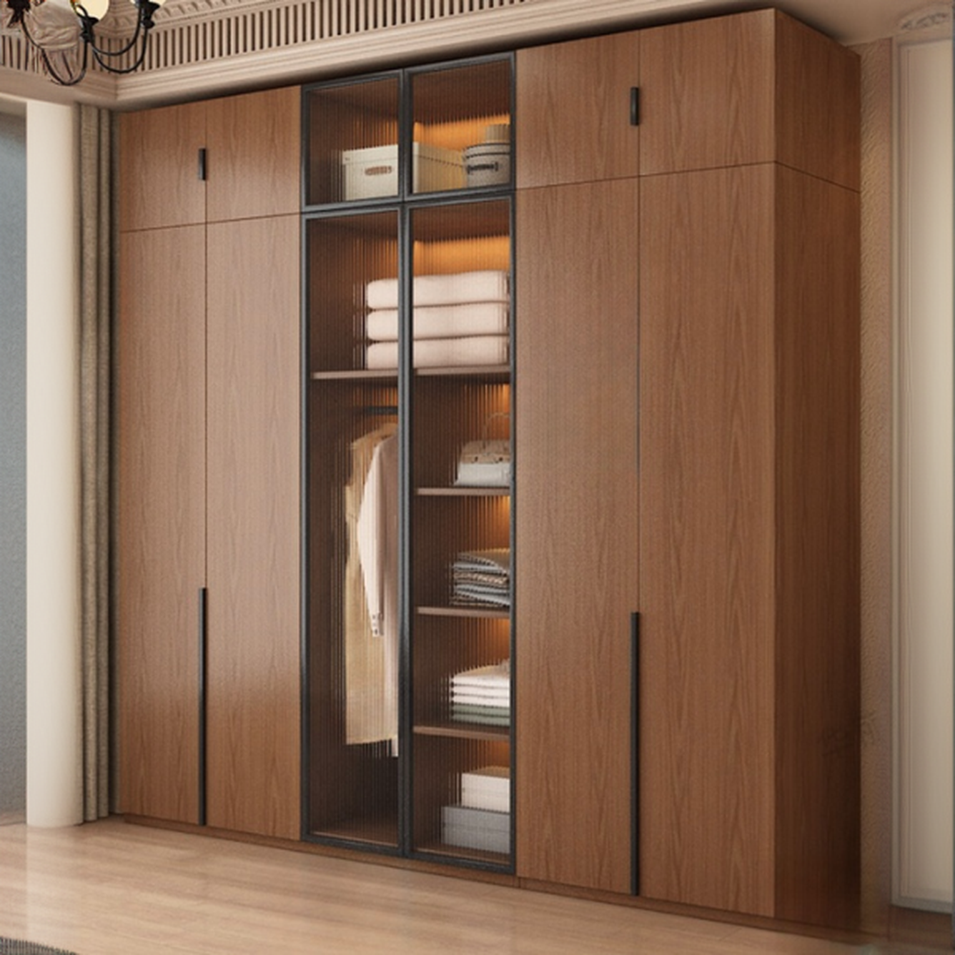Acorn Modish Natural Wood Wardrobe Closet with Interior Shelves and Clothing Rod