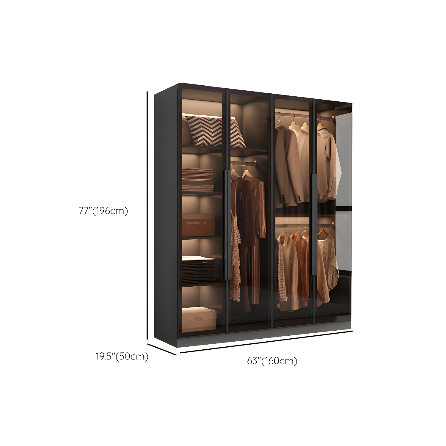 Freestanding Grey Wood Frame Wardrobe Modern Multifunctional Wardrobe with Glass Doors - image 13