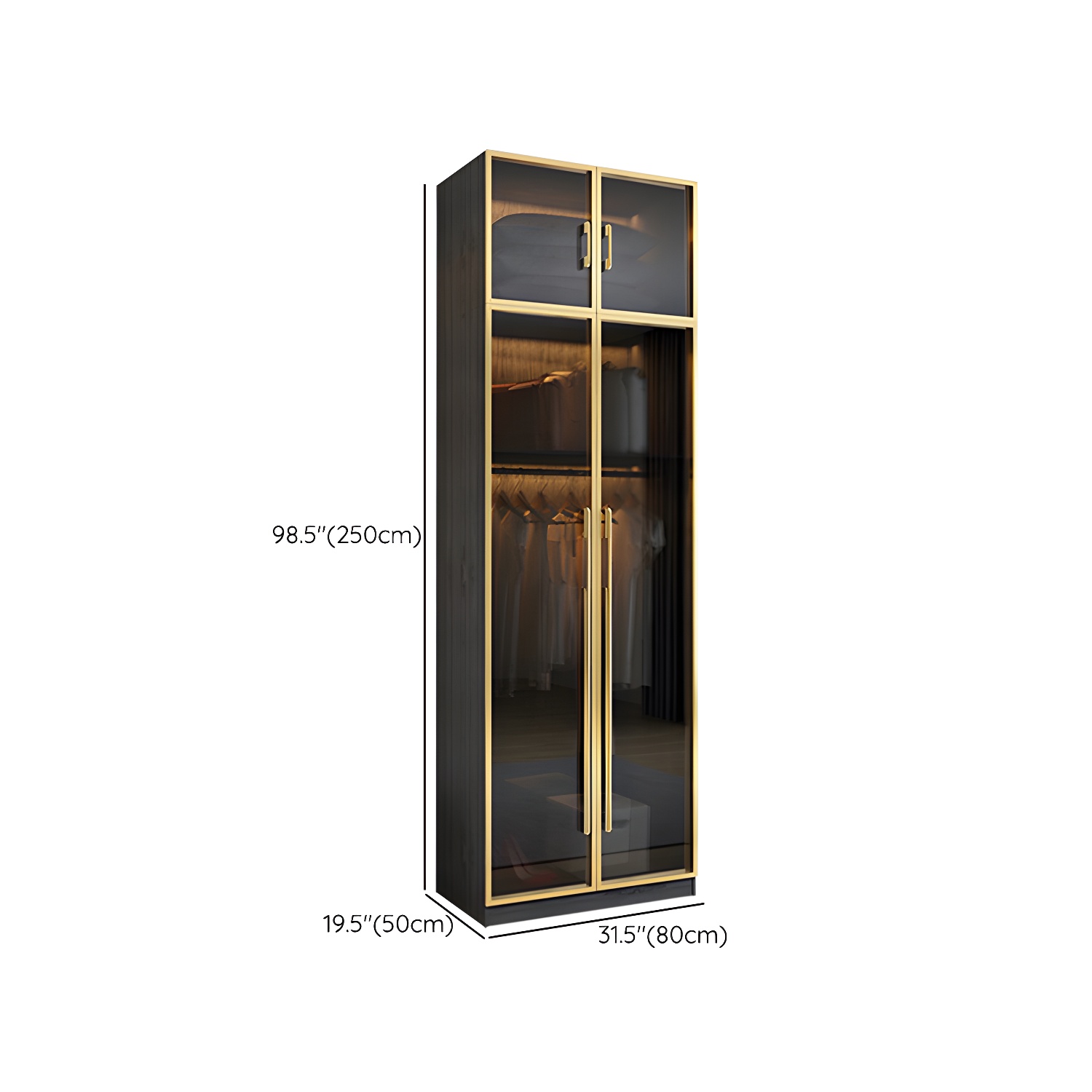 Modern Tempered Glass Doors Wardrobe Wood Frame Wardrobe without Light - image 22