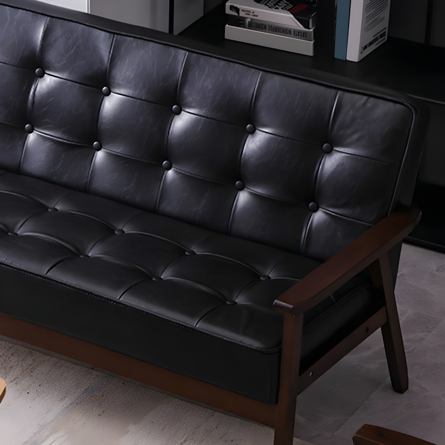 Mid-Century Modern Pine Wood Sofa with Tufted Back and Single Cushion Design - image 13