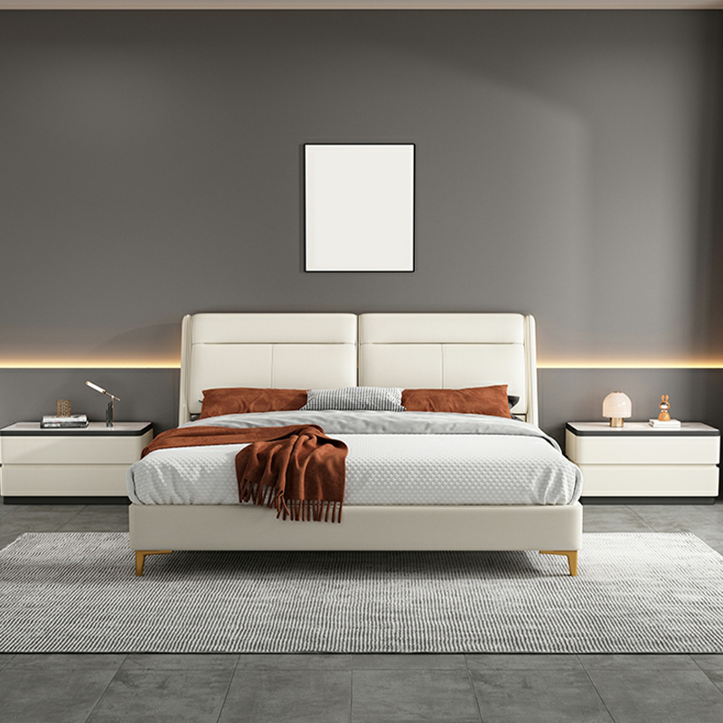 Modern Faux Leather Nightstand with 2 Drawers and Stone Countertop for Bedroom - image 20