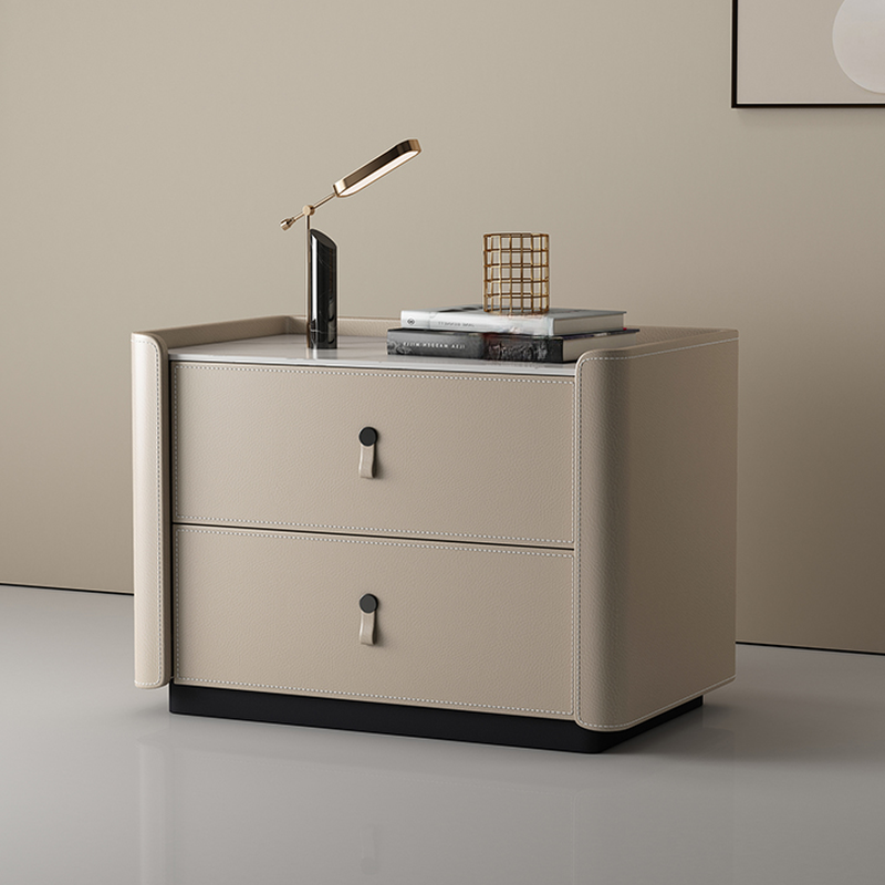 Modish 2 Tiers Drawer Storage Bedside Table with Stone Countertop - image 9
