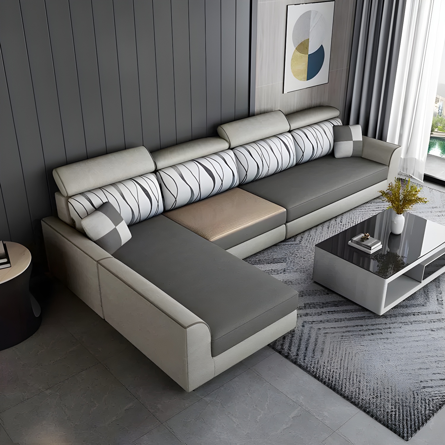 Modern L-Shape Reversible Wood Frame Sectional Sofa Chaise Set - image 5
