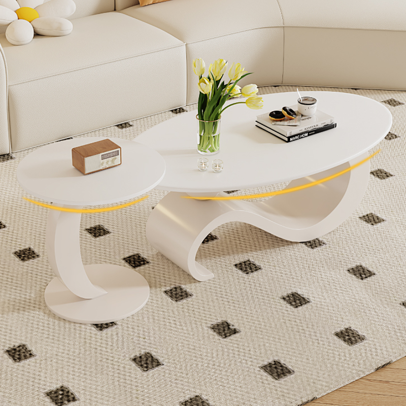 Simple Rock Coffee Table Chalk Scratch-proofed with Oblong/Circular Tabletop & Abstract/Stump Base for Foyer - image 4