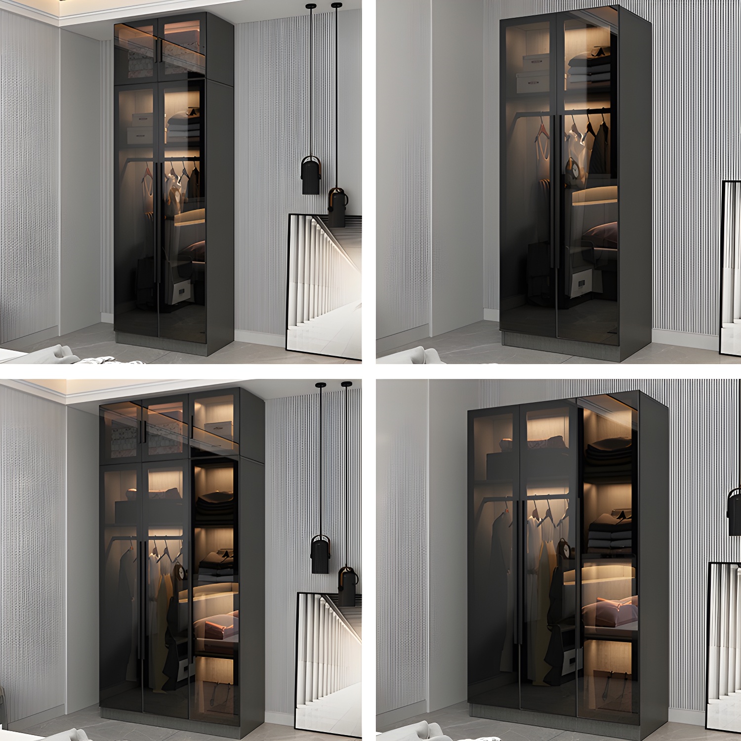 Contemporary Home Wardrobe Armoire Black Glass Wardrobe Cabinet - image 11