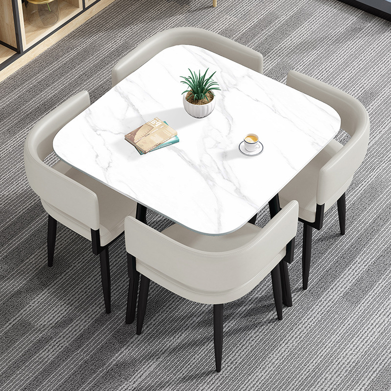 Circular Dining Table Set with a Slate Tabletop in White/Gray/Coal, Back and Cushion Chair for Dining Table for 4 in a Simple Style - image 13