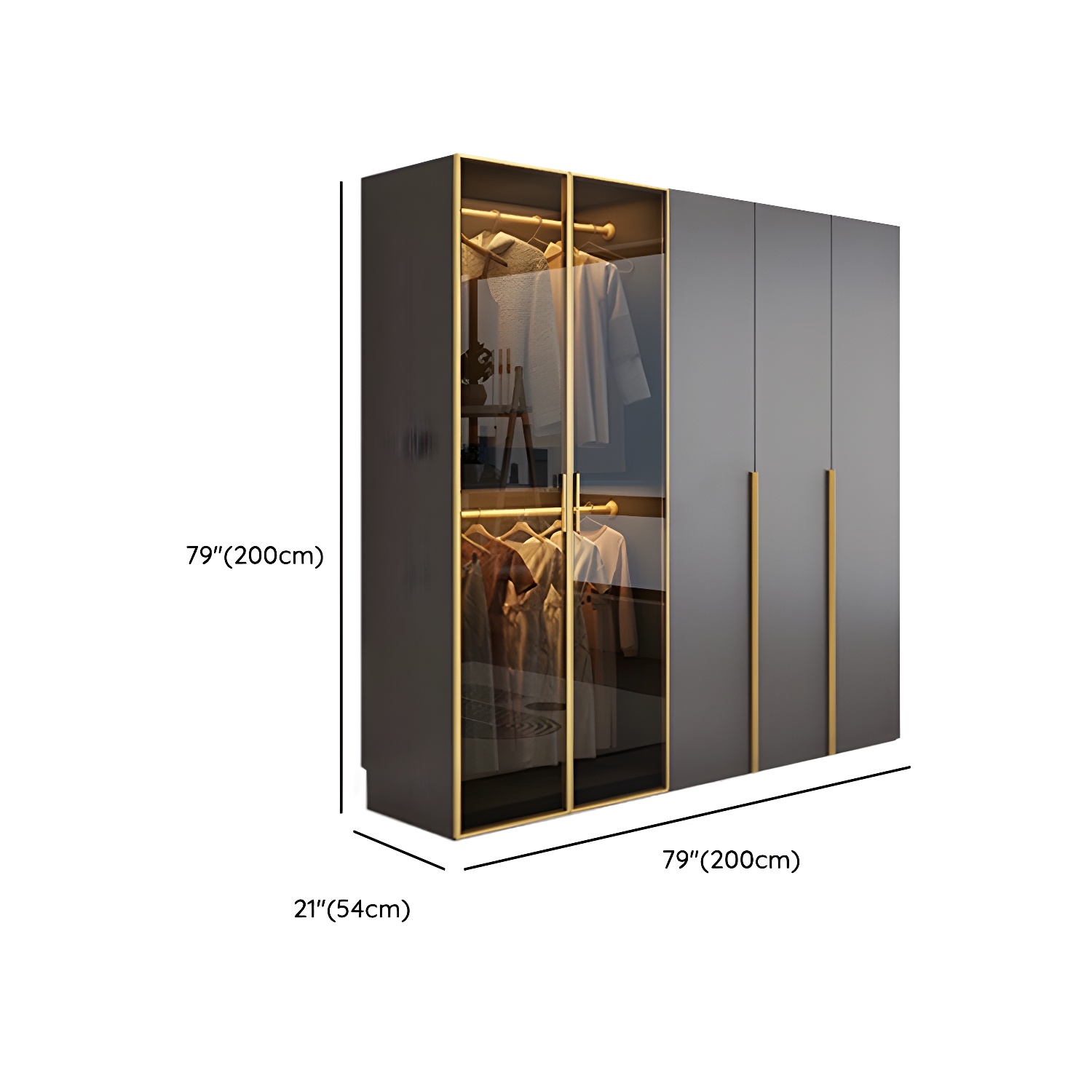 Modern Grey Wood Wardrobe Armoire with Drawers & Adjustable Shelves - image 16