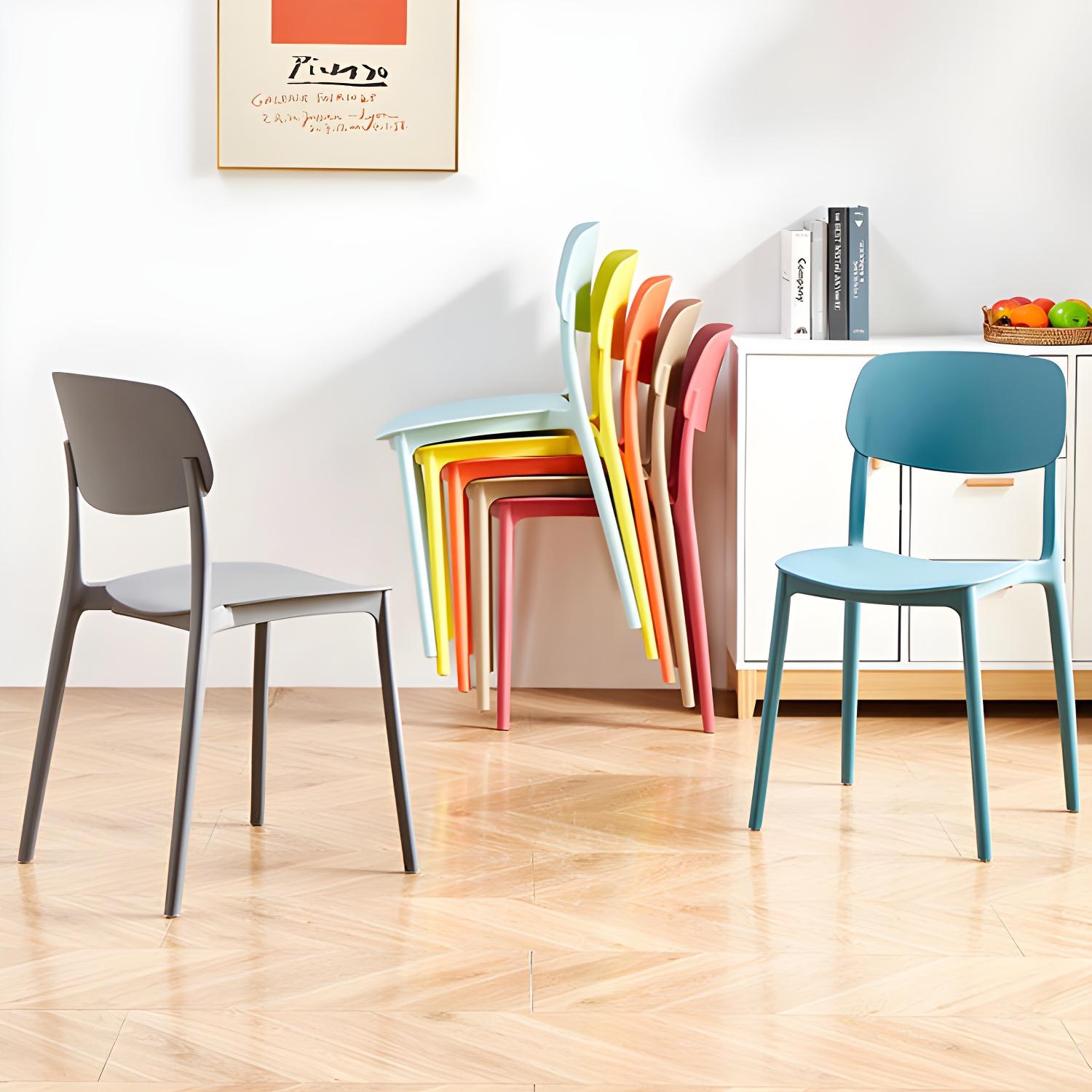 Scandinavian Stackable Armless Dining Chairs Plastic Open Back Dining Side Chair - image 25