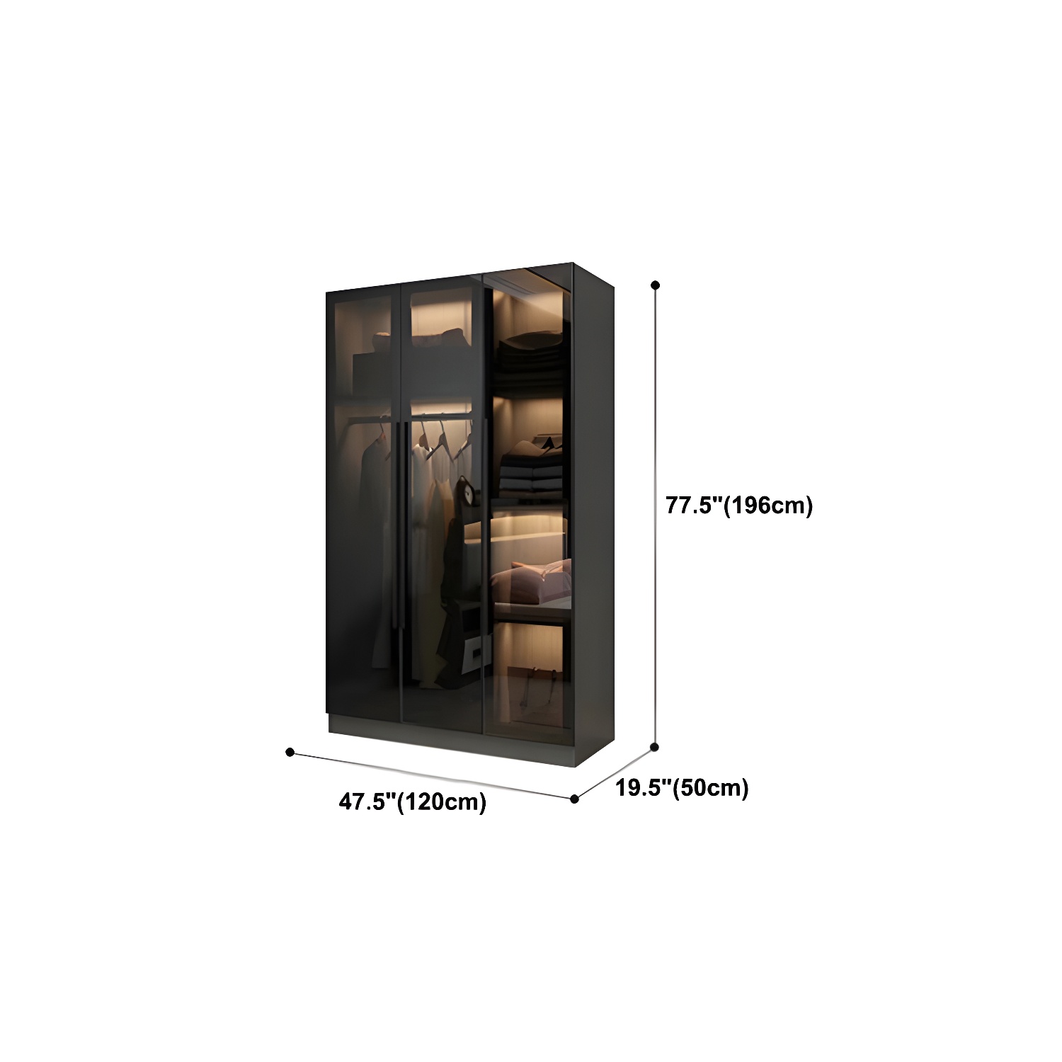Black Glass Wardrobe Armoire Modern Style Wardrobe for Bedroom - image 17