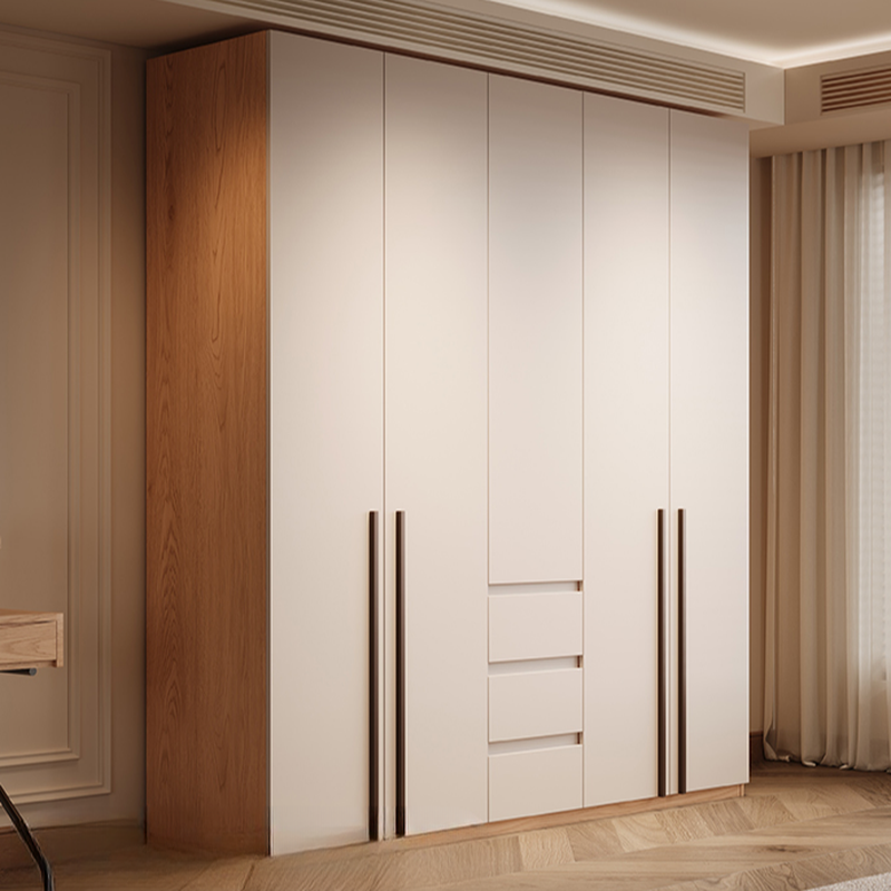 Beige Modish Laminate Independent Wardrobe with Soft Close Drawer, Soft Close Door, and Interior Shelves