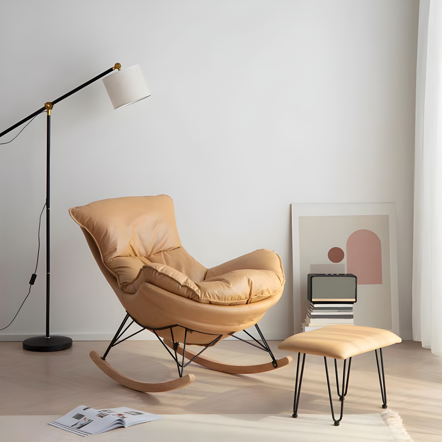 Contemporary Style Nursery Sofa Rocking Chair Indoor Rocking Chair with Ottoman