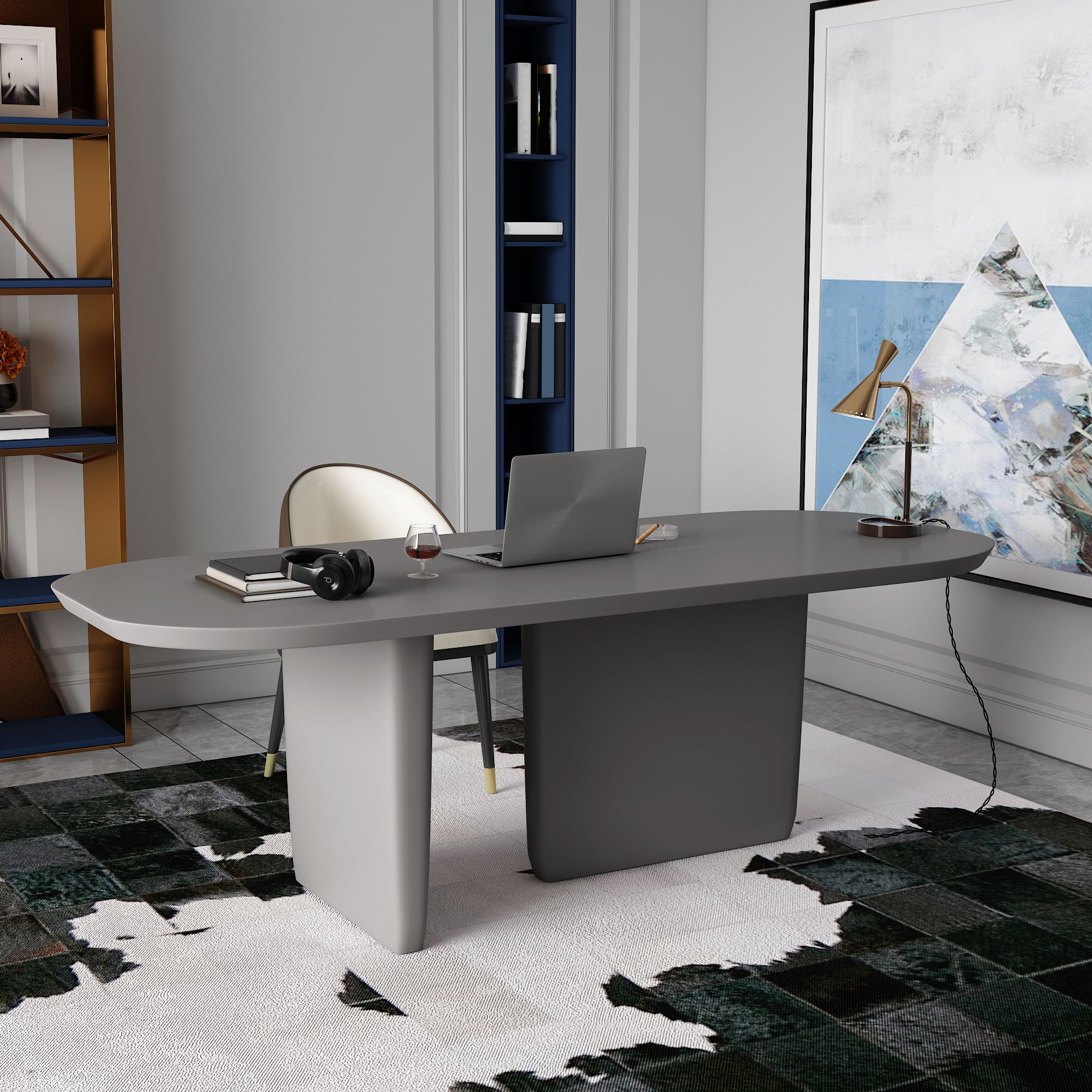 Rectangle Solid Wood Dining Table Modern Table with Double Pedestal Base - image 3