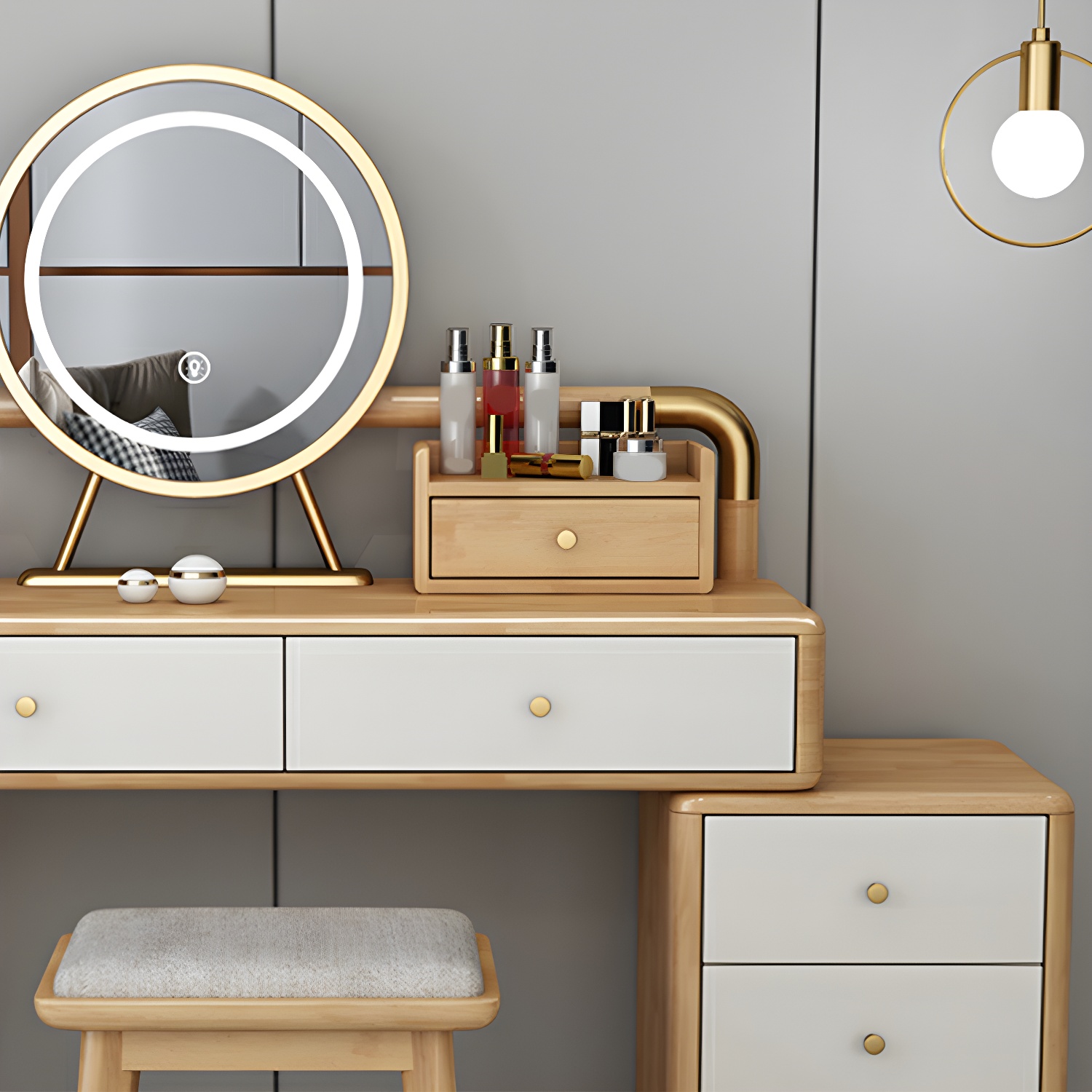 Modern Style Rubber Wood Vanity Table with 6 Drawers Dressing Table - image 8