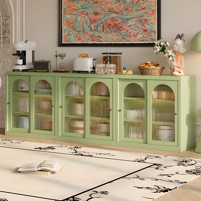 Simple Narrow Iron Countertop Sideboard with Cupboard, Glass Doors, and Changeable Shelf - image 7