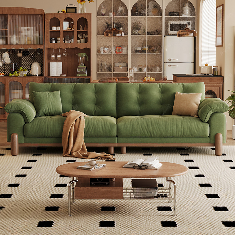 Straight Dark Green Sofa, Seats 2/1-seater, Horizontal Orientation, Button-tufted