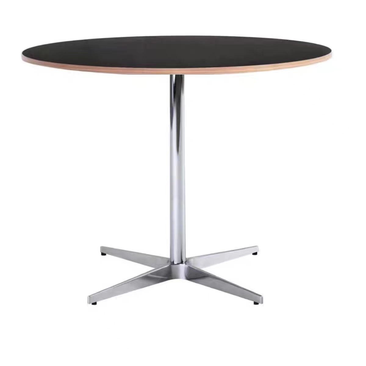 Trendy Orbicular Dining Table with Timber Top, Fixed Table Mechanism in Cerulean/Green/Apricot Color
