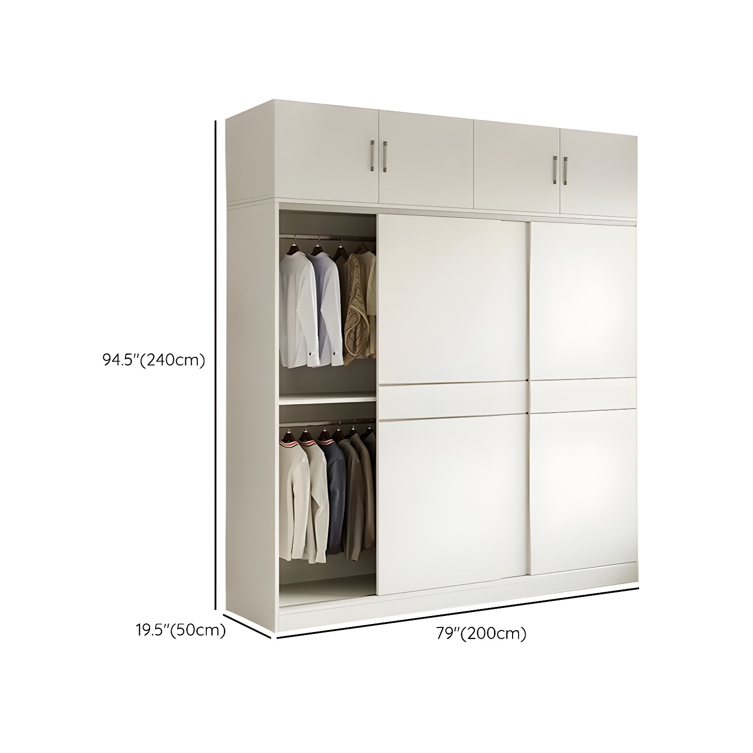 Modern White Wood Wardrobe Armoire with Sliding Doors, Shelves, and Soft Close Drawers - image 24