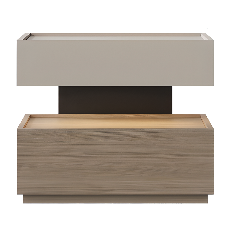 Organic Modern Nightstand With Drawer Organization Featuring 2 Shelves, Real Wood Countertop, and Illuminating Lighting - image 5