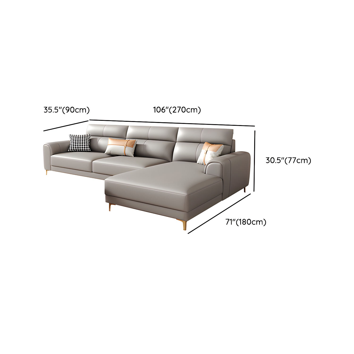Modern Gray Faux Leather Sectional Sofa with Pillow Top Arms and Wood Frame - image 19