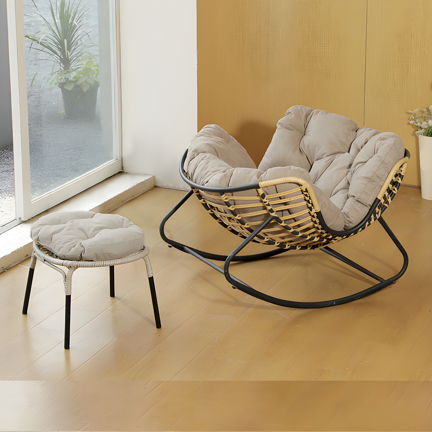 Modern Metal Upholstered Rocking Chair with Removable Back Cushion - Perfect Addition to Your Porch - image 12