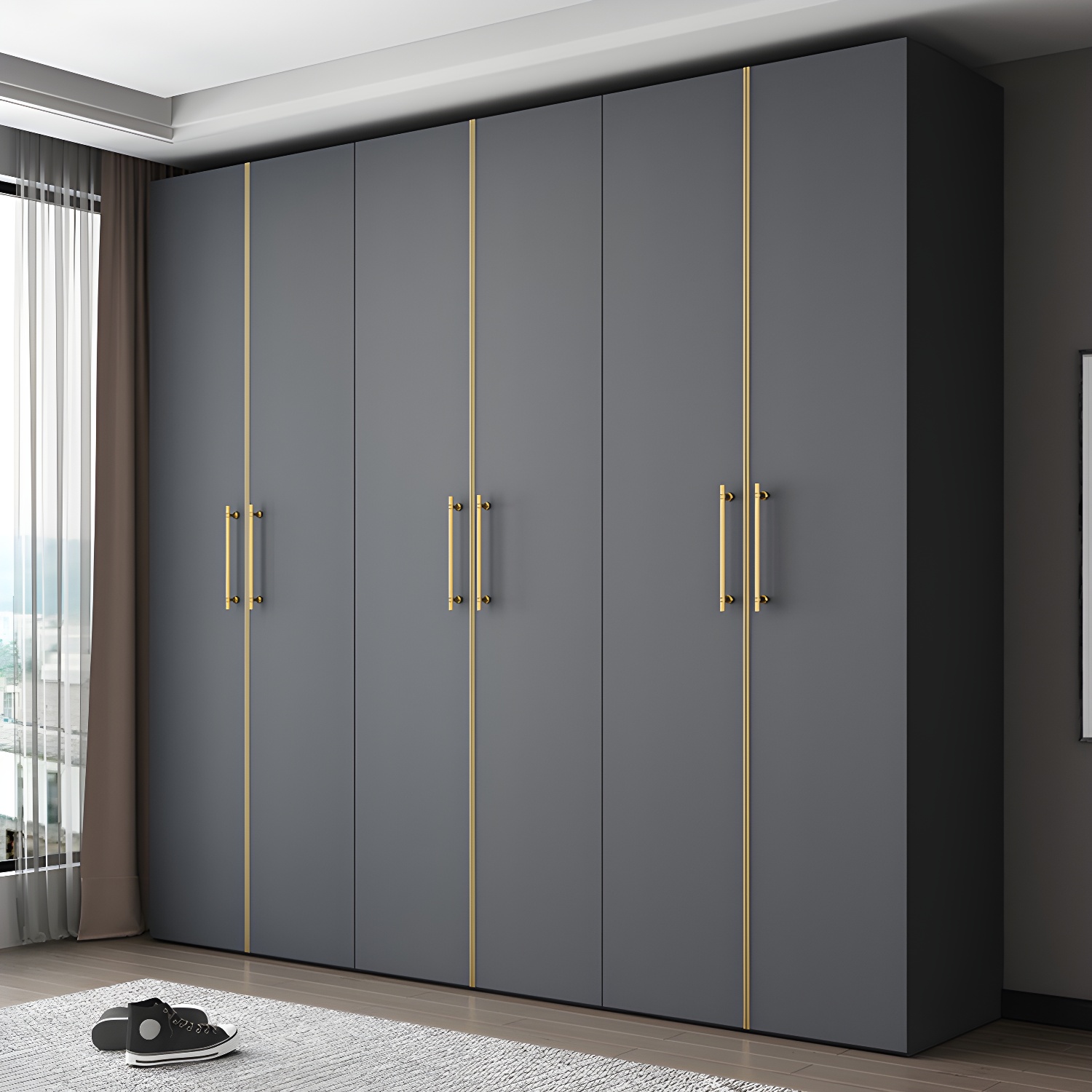 Modern Wardrobe Closet Grey Engineered Wood Wardrobe Cabinet