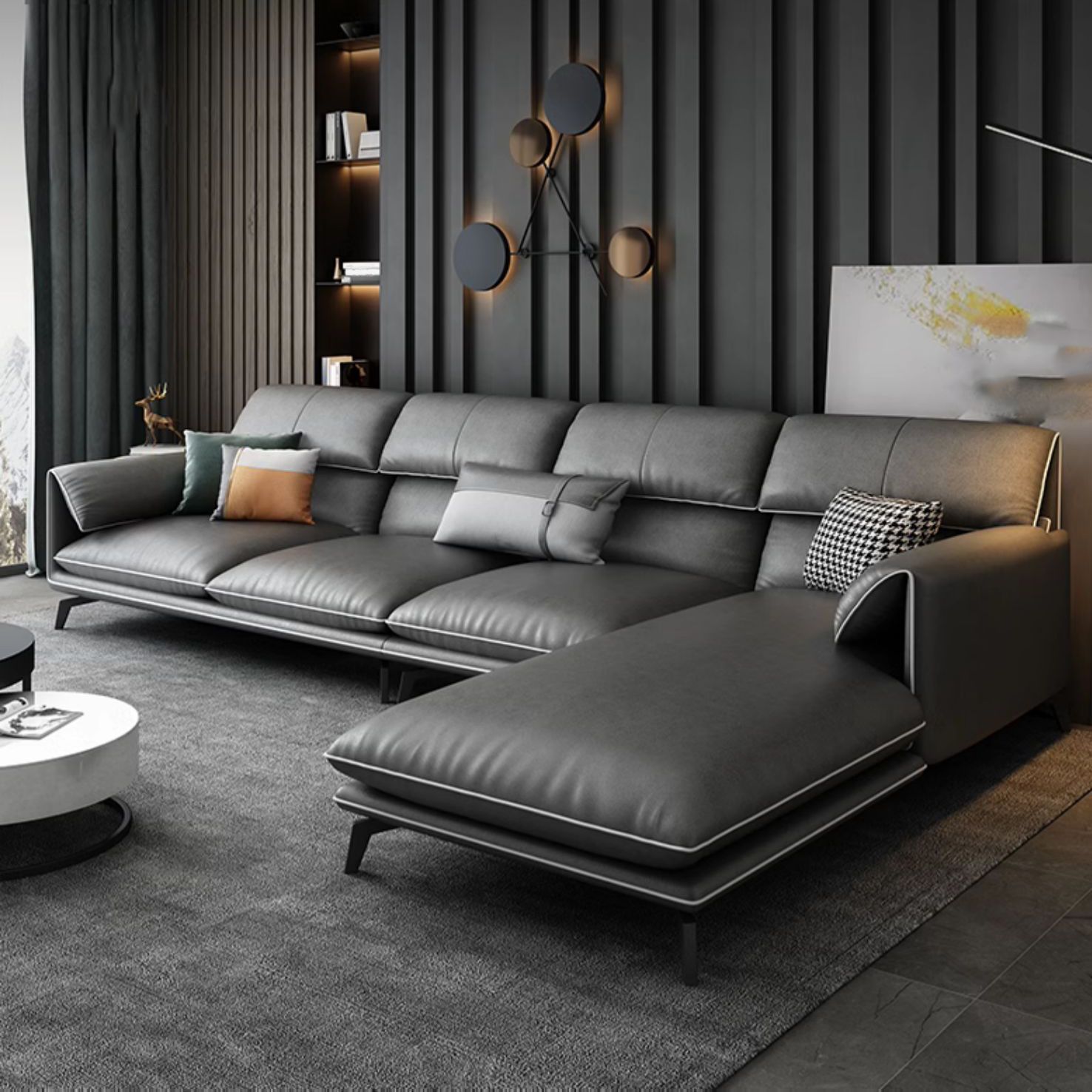 Modern Gray Stationary Sectional Sofa with Wood Frame and Pillow Top Arm - image 3