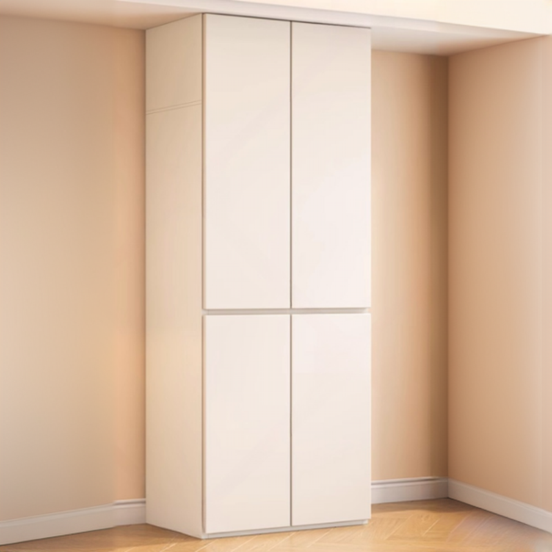 White Minimalist Wooden Independent Wardrobe Closet with 2 Drawers, Soft Close Door, and Interior Shelves