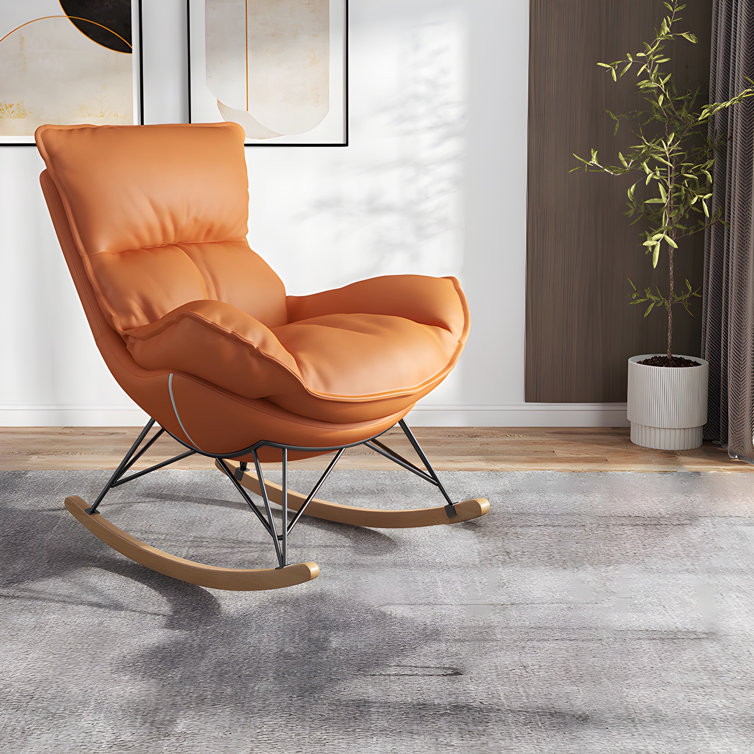 Contemporary Rocking Chair Faux Leather Waterproof Glider Chair with Removable Cushions - image 13