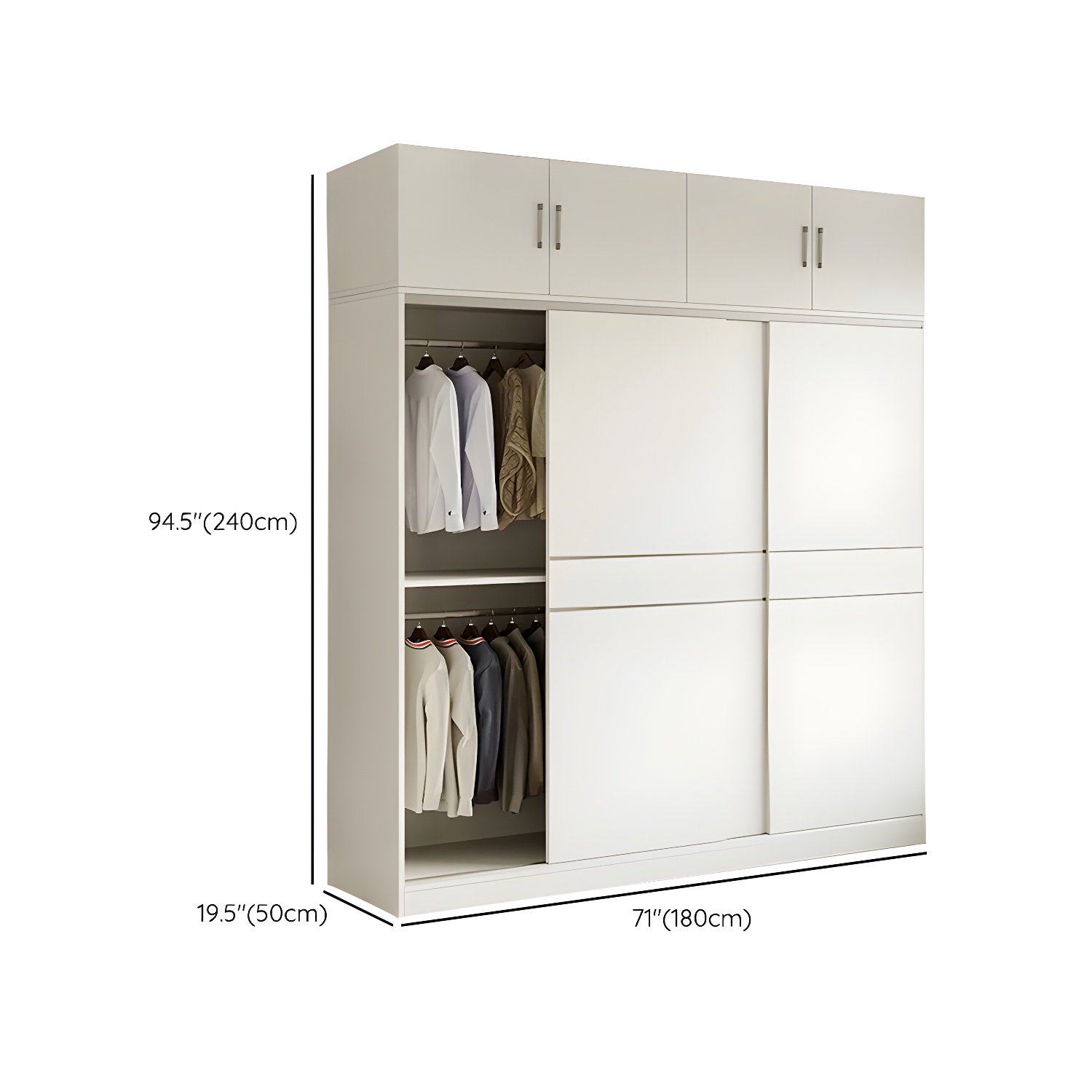 Modern White Wood Wardrobe Armoire with Sliding Doors, Shelves, and Soft Close Drawers - image 23