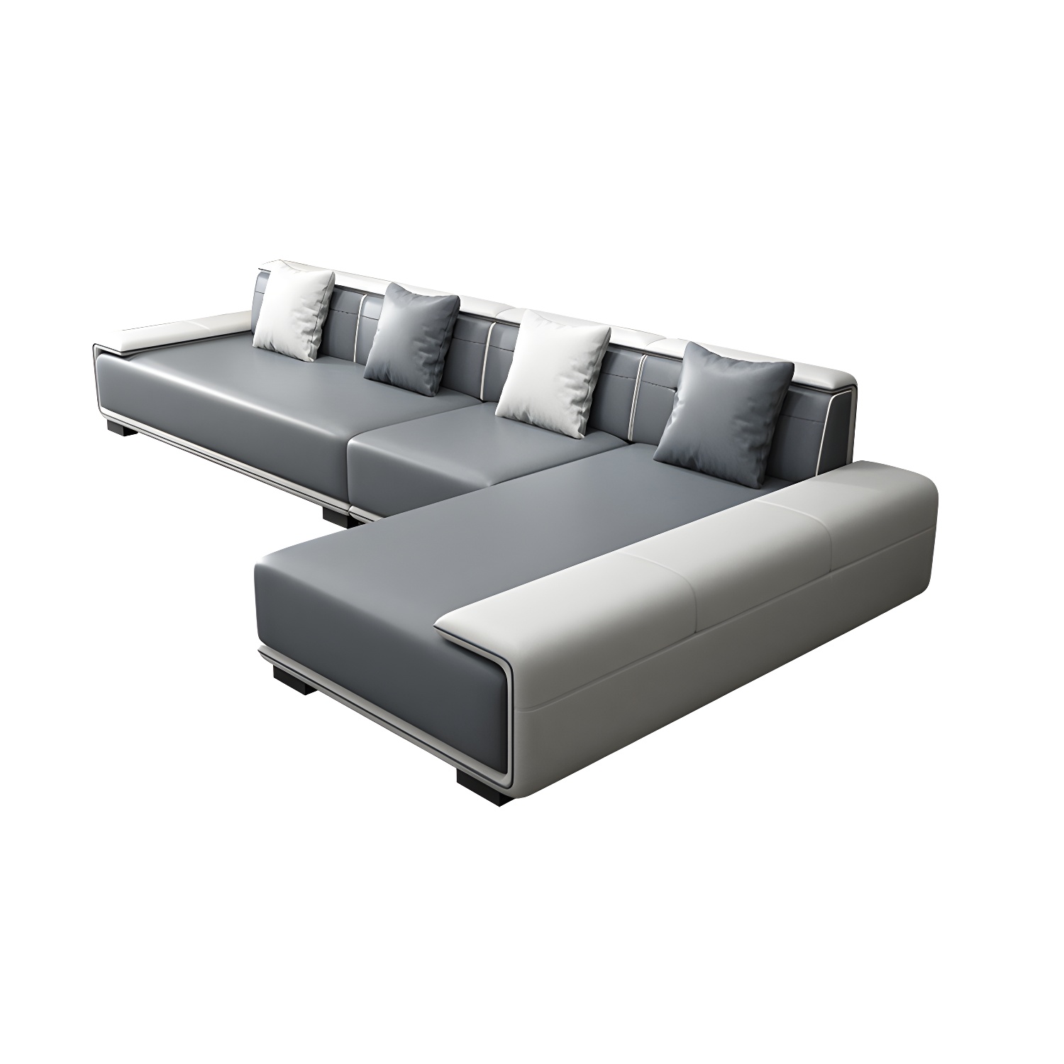 Faux Leather Sofa & Chaise with Pillows Modern U Sofa in Gray - 29.53" H - image 17