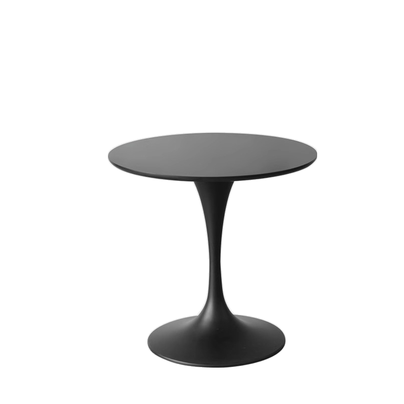 Minimalist Rubberwood Circular Standard Height Dining Table with a Sepia/Natural Color Fixed Table Top and Tulip Base for 2 People